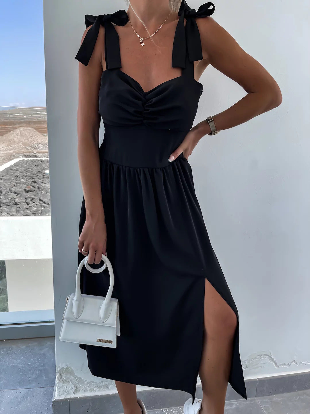 Damen Elegantes Maxikleid mit Schleifen-Trägern Drune