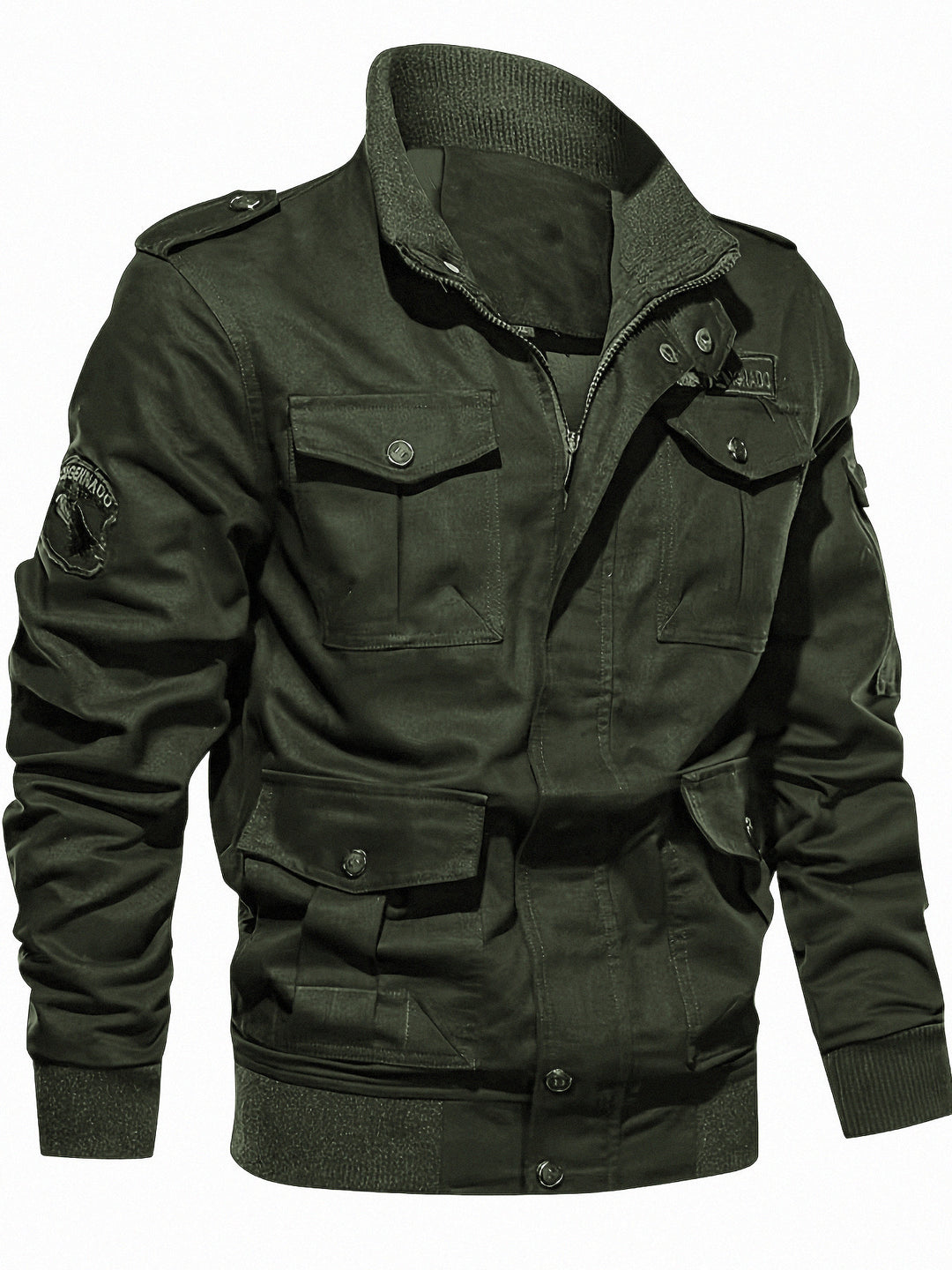 Herren Fieldjacke im Military-Stil mit Mehrfach-Taschen und Strickkragen Drune