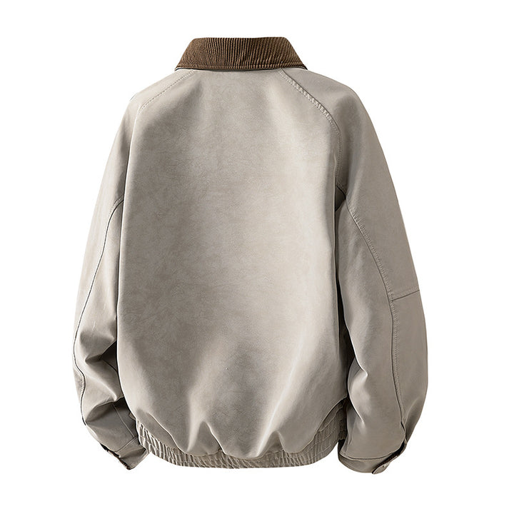Herren Oversize Utility-Bomberjacke aus Kunstleder mit geripptem Saum und Hemdkragen Drune