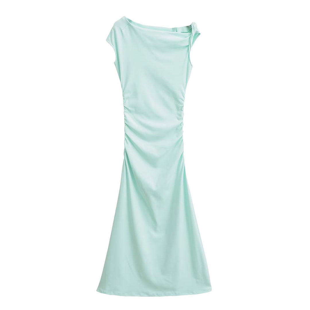 Damen Maxikleid mit asymmetrischem Ausschnitt und raffinierten Rüschendetails Drune