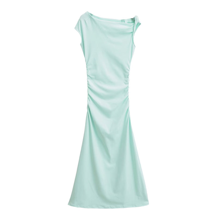 Damen Maxikleid mit asymmetrischem Ausschnitt und raffinierten Rüschendetails Drune