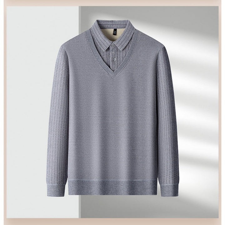 Herren Feinstrick-Pullover mit V-Ausschnitt und integriertem Polokragen Drune