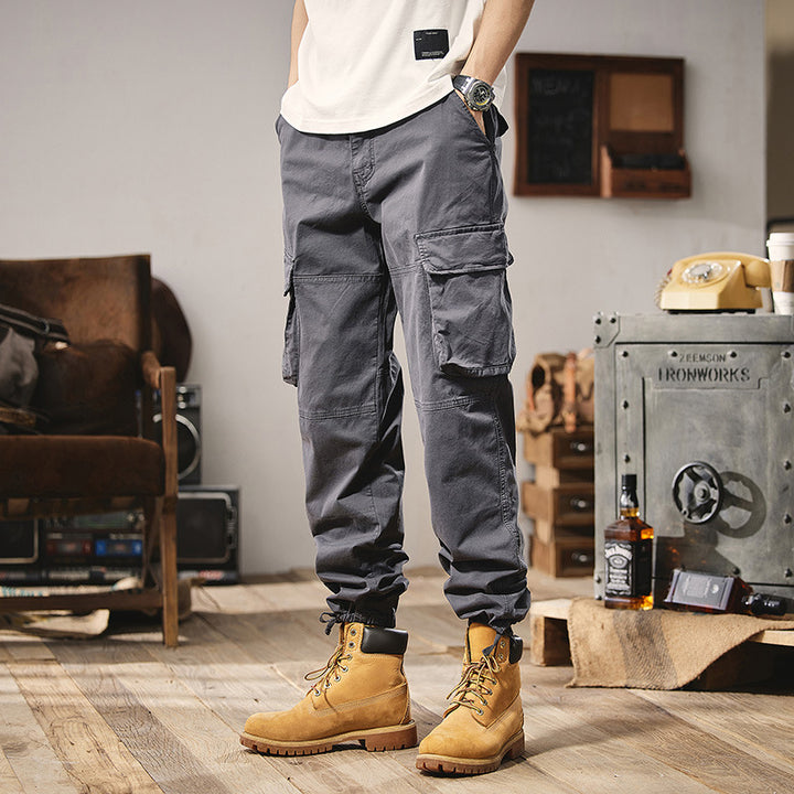 Herren Funktionale Cargo-Arbeitshose mit Kniepasse, Mehrfach‑Klappentaschen und Relaxed‑Straight‑Schnitt Drune