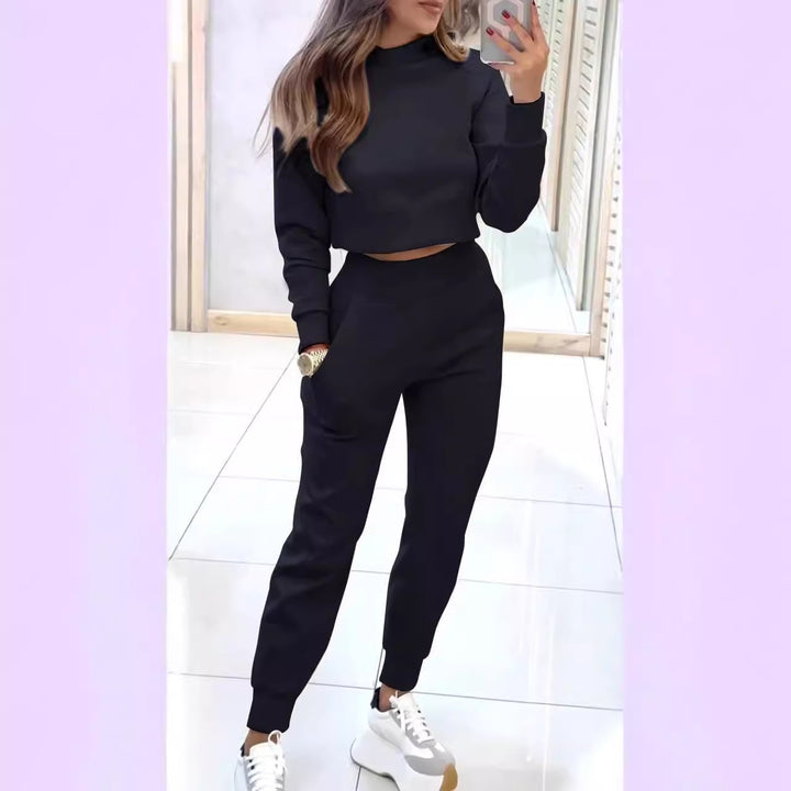 Damen Sweatpants-Set mit hohem Kragen und modischem cropped Oberteil Drune