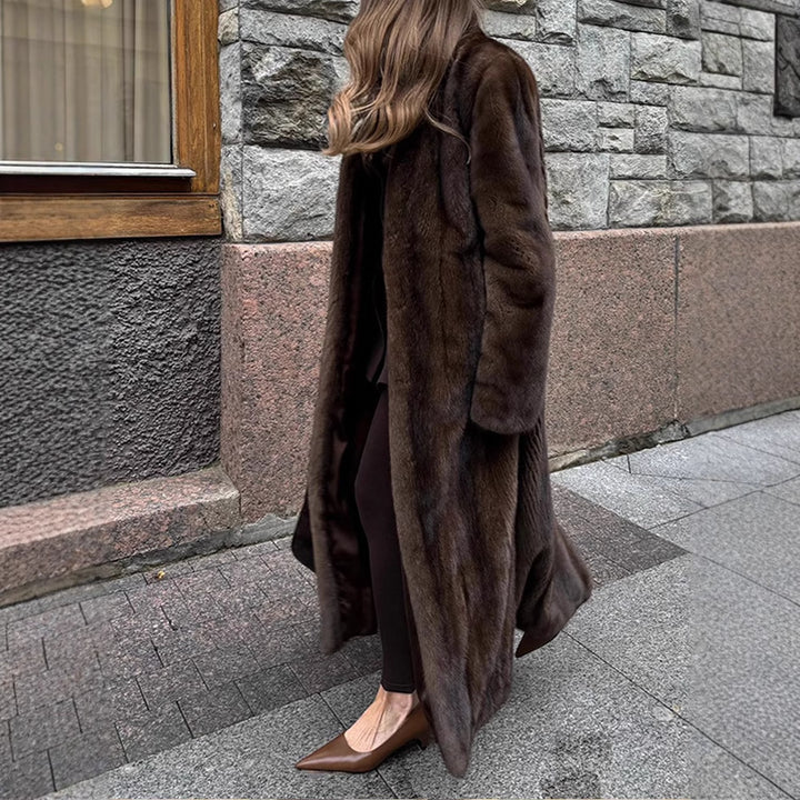Damen Eleganter und flauschiger Langmantel aus Kunstfell Drune
