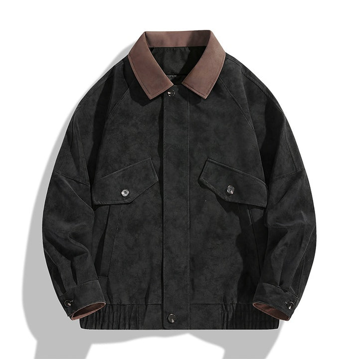 Herren Boxy-Utility-Jacke im Velours-Look mit Kontrastkragen, Pattentaschen & elastischem Saum Drune