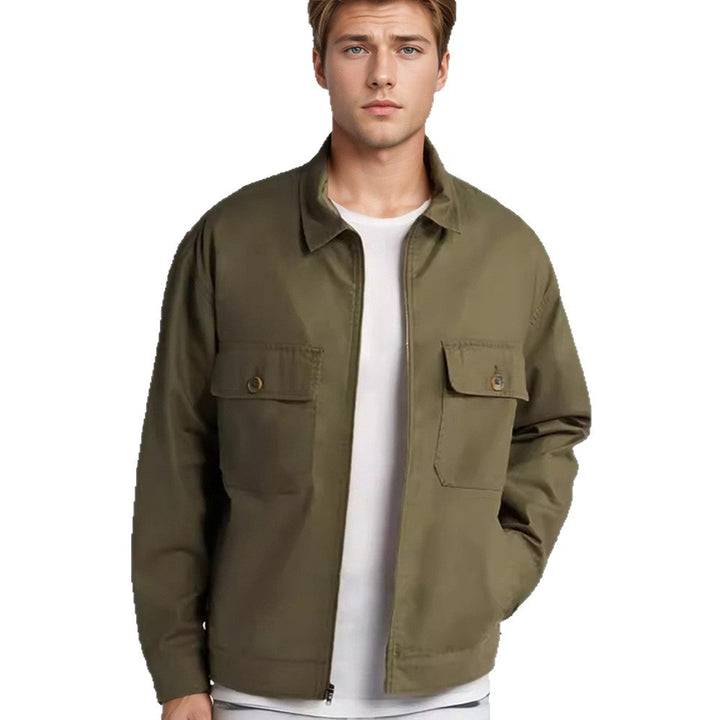 Herren Overshirt im Workwear-Stil mit durchgehendem Reißverschluss und aufgesetzten Brusttaschen Drune