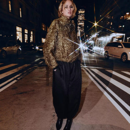 Damen Kurz geschnittener Bouclé-Blouson mit Metallic-Effekt und durchgehendem Reißverschluss Drune