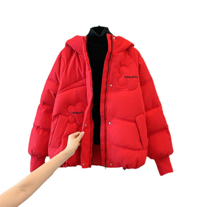Damen Modische Kurze Daunenjacke mit Kapuze und praktischen Taschen Drune