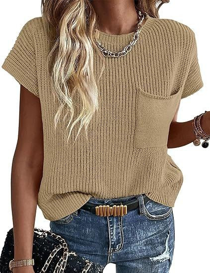 Damen lässiger Strickpullover mit strukturierter Oberfläche und Brusttasche Drune