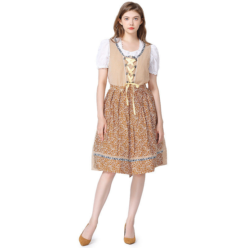 Damen nan traditionelles Oktoberfest Dirndlkleid mit Spitzenbluse, verstellbarer Korsettschnürung und geblümter Schürze Drune
