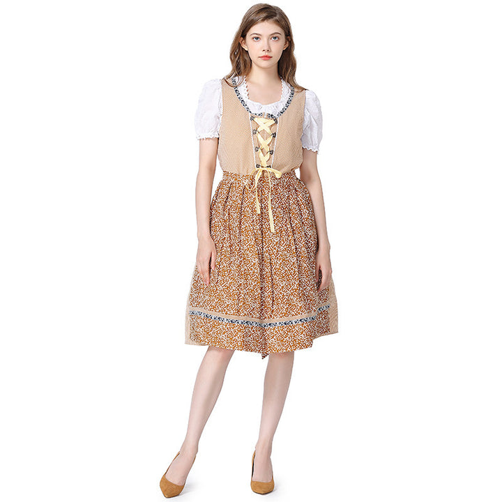 Damen nan traditionelles Oktoberfest Dirndlkleid mit Spitzenbluse, verstellbarer Korsettschnürung und geblümter Schürze Drune