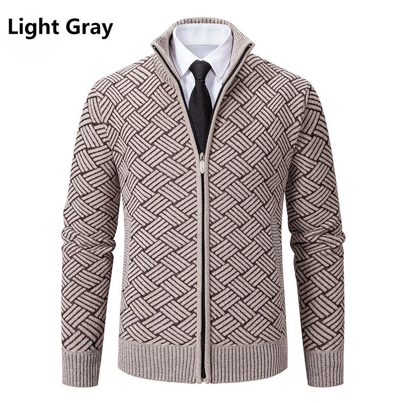 Herren Strick-Zipjacke mit geometrischem Strukturmuster und Stehkragen Drune