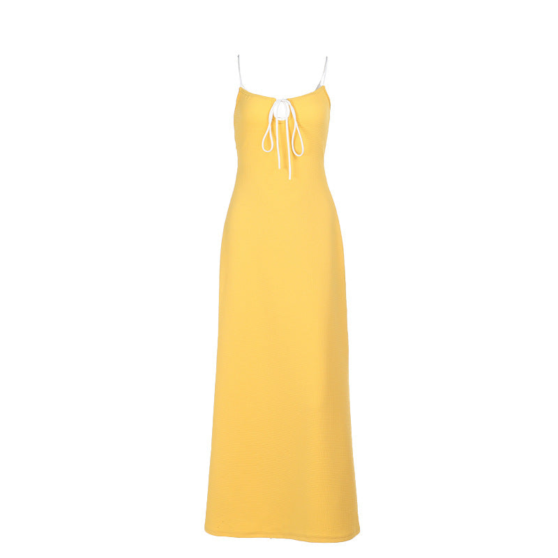 Damen Maxikleid mit feinem Rippmuster und verstellbaren Trägern Drune