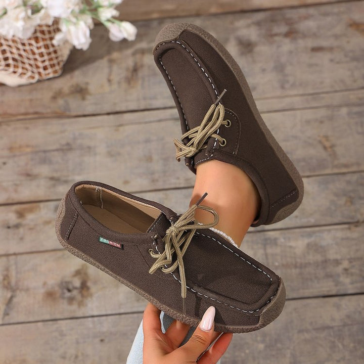 Damen Canvas-Mokassin-Slipper mit Schnürung und gepolsterter Komfortsohle Drune