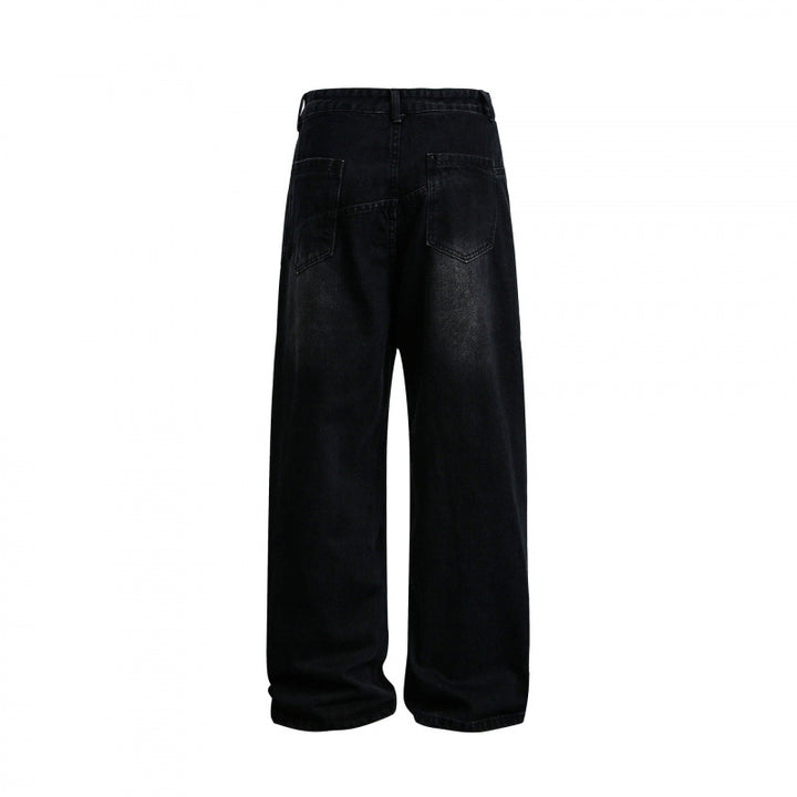 Damen Weite hochgeschnittene Baggy-Jeans mit geschwungenen Vornähten und aufgesetzten Taschen Drune
