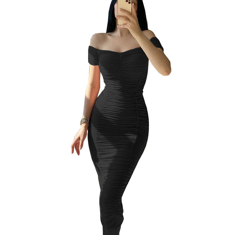 Damen Figurbetontes Wickelkleid mit Off-Shoulder Design und Raffung Drune