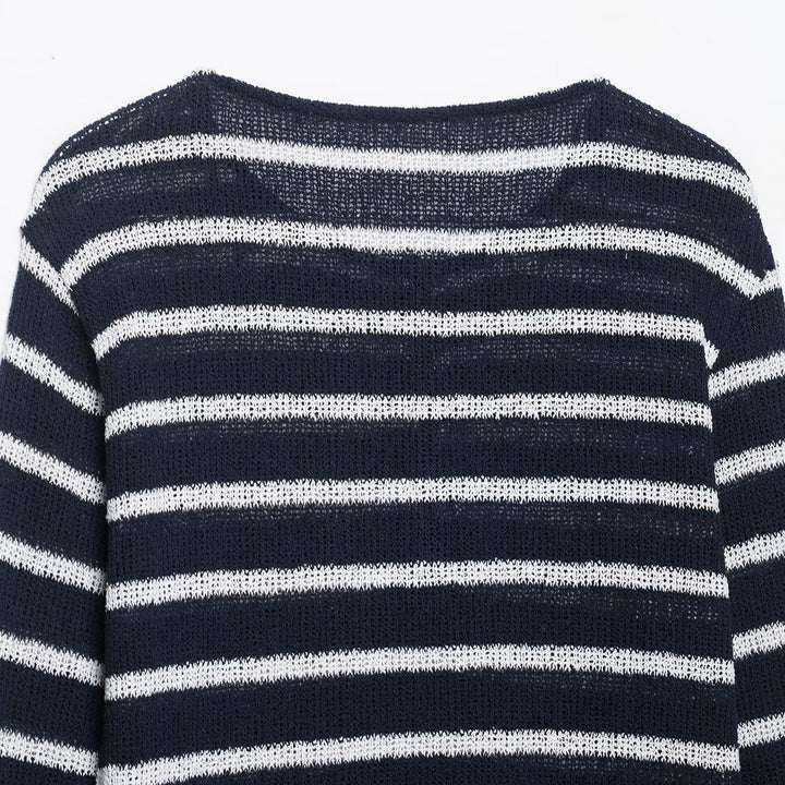 Damen Streifensweater mit Knopfleiste und leichtem Strukturstrick Drune