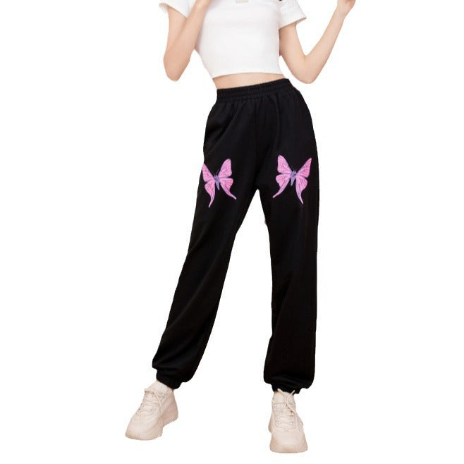 Damen Jogginghose mit buntem Schmetterlingsmotiv Drune