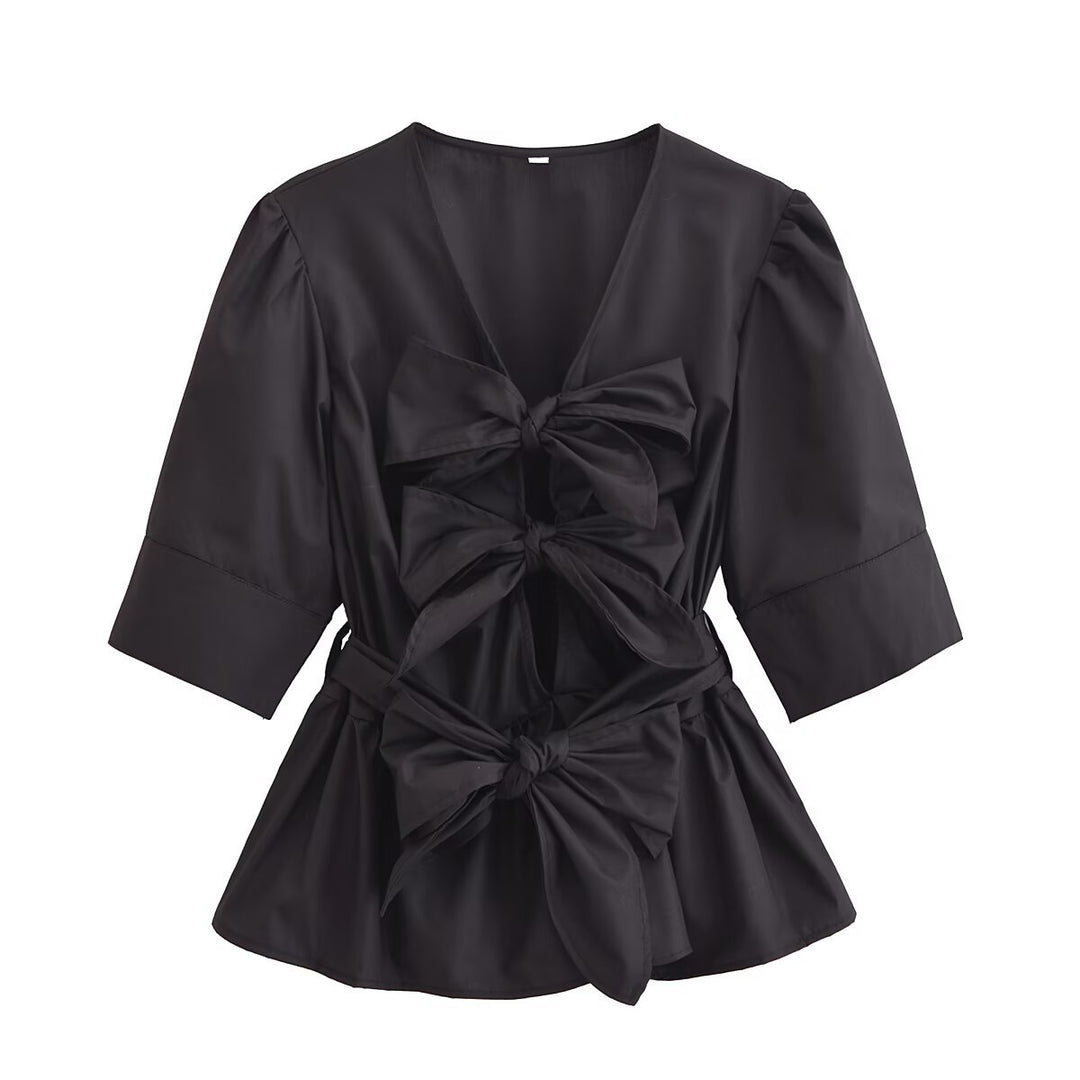 Damen elegante Bluse mit Schleifendetails Drune