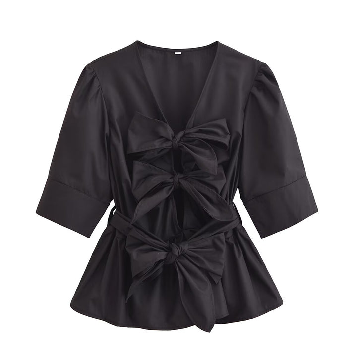 Damen elegante Bluse mit Schleifendetails Drune