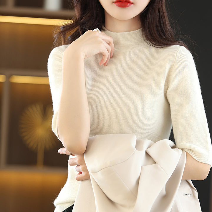 Damen Kurzarm-Feinstrickpullover mit Stehkragen und taillierter Passform Drune