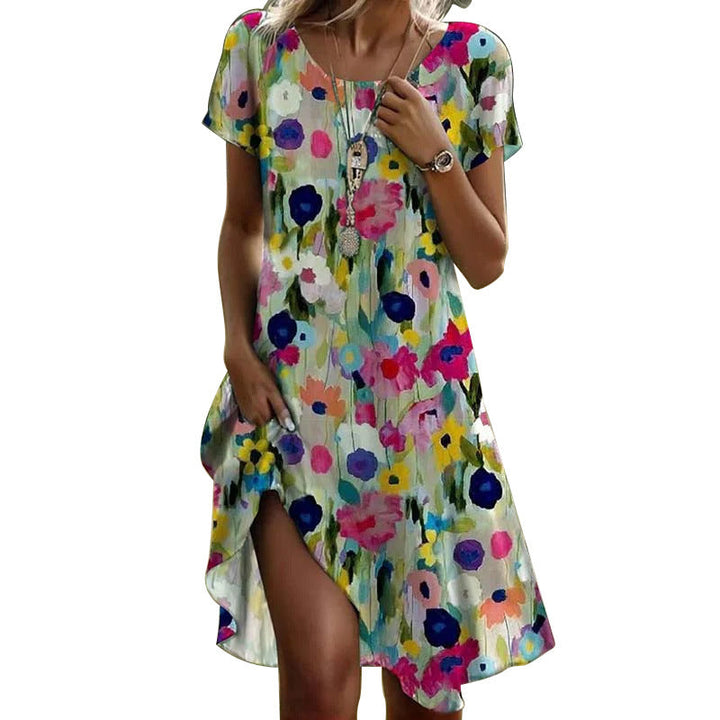 Damen lässiges Maxikleid mit floralem Muster und Beinschlitz Drune