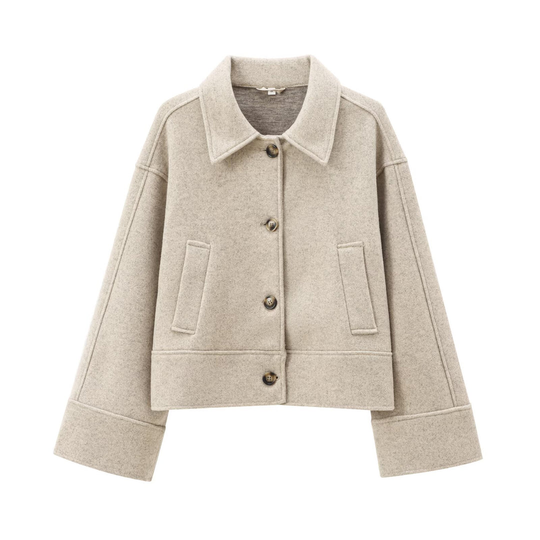 Damen Kurz geschnittene Wollmix-Boxyjacke mit überschnittener Schulter und Pattentaschen Drune