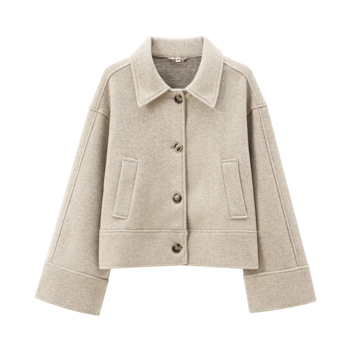 Damen Kurz geschnittene Wollmix-Boxyjacke mit überschnittener Schulter und Pattentaschen Drune