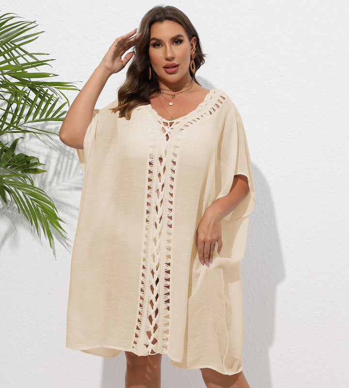 Damen Luftiger Strandkimono mit dekorativer Häkelspitze Drune