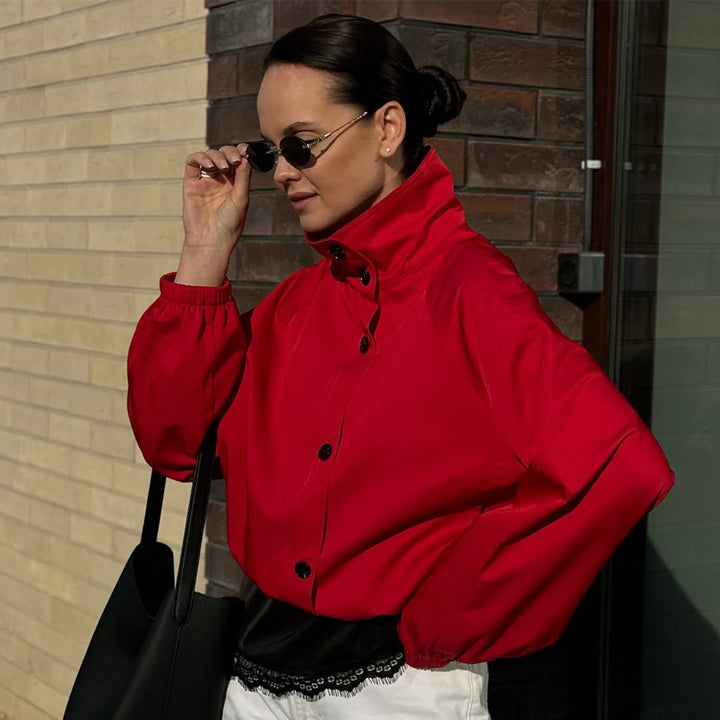 Damen Kurzblouson mit Stehkragen, Knopfverschluss und elastischen Bündchen Drune