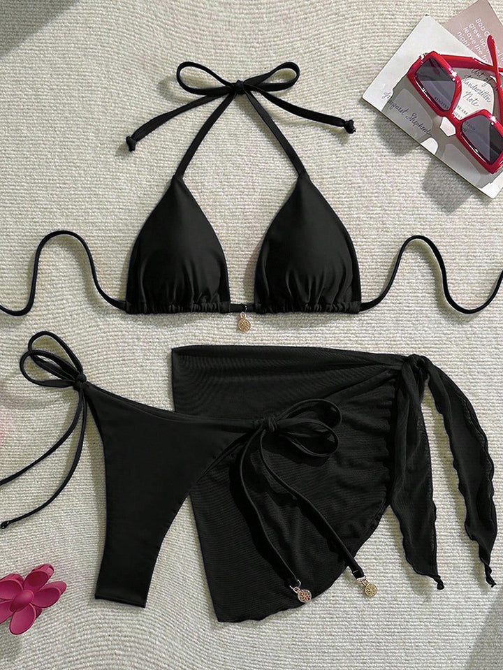 Damen Bikiniset mit modischem Wickelrock und raffinierten Bindebändern Drune