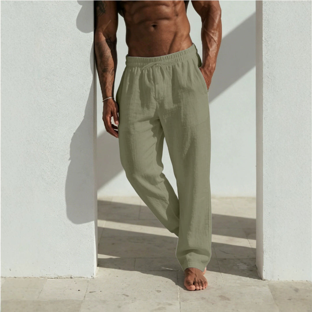 Herren Sommerliche Relaxhose aus Leinenmischung mit geradem Bein und Tunnelzug Drune