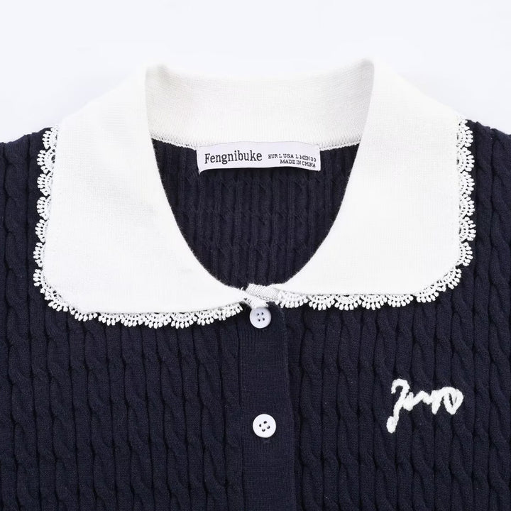 Damen Strickbluse mit eleganter Kragenverzierung Drune