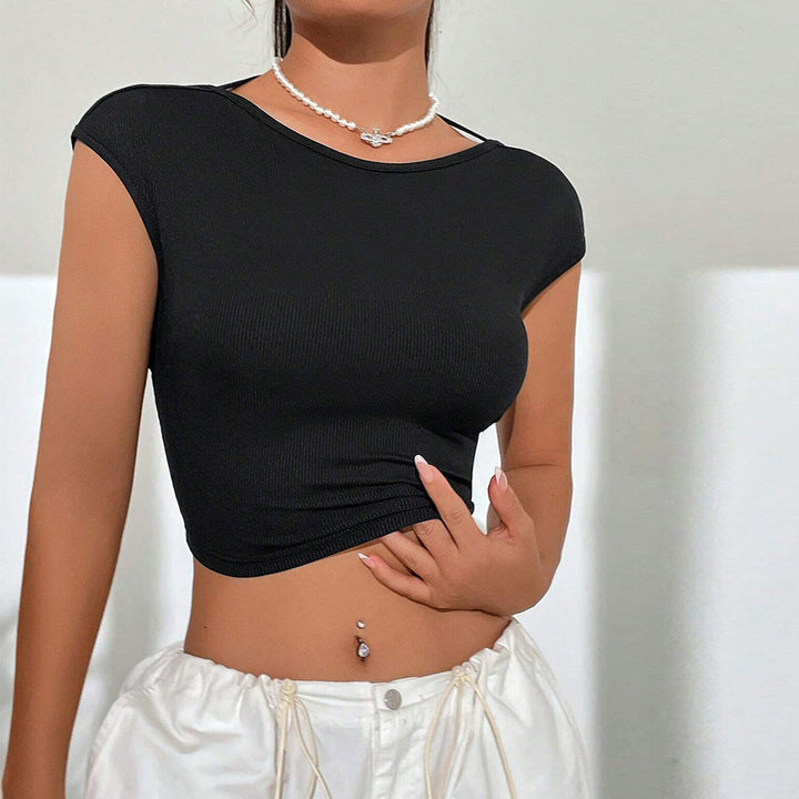 Damen Cropped T-Shirt mit harmonischem Rippdesign und modischem Rundhalsausschnitt Drune