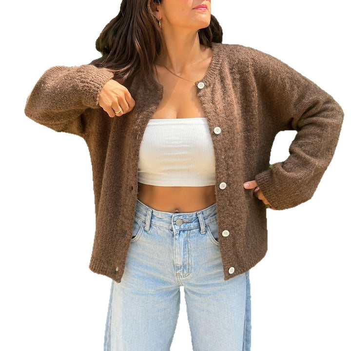 Damen kuscheliger Mohair-Cardigan mit Perlmuttknöpfen und oversized Passform Drune