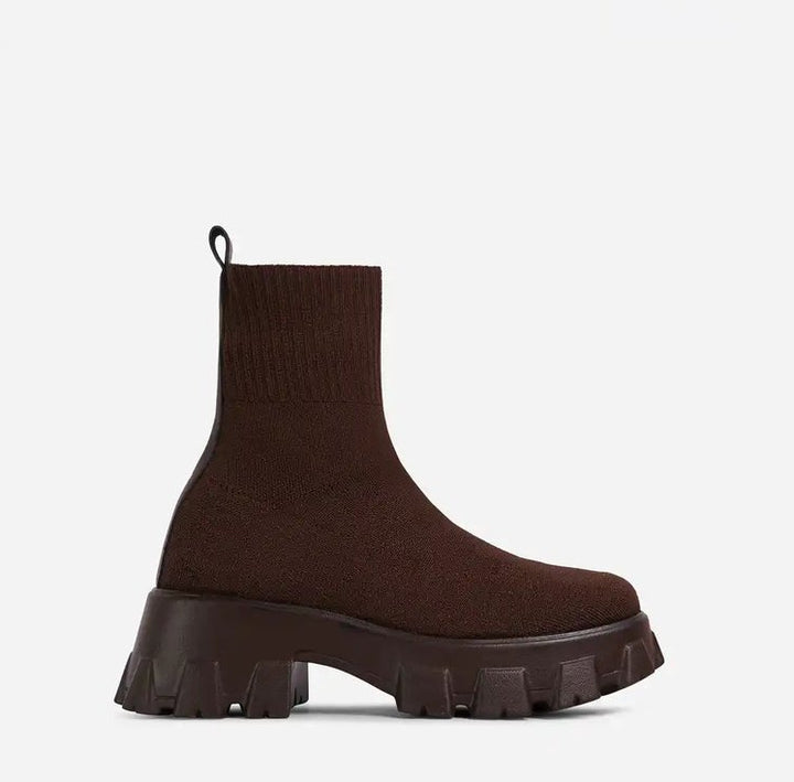 Damen trendige Stiefel mit hohem Schaft und robustem Plateau Drune