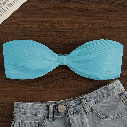 Damen Bandeau-Bikini-Oberteil mit Plissee-Design Drune