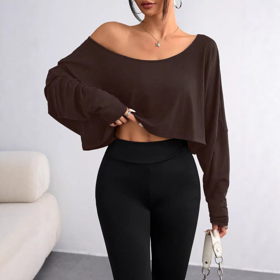 Damen Lässiges Crop-Top mit weitem Schnitt und asymmetrischem Ausschnitt Drune