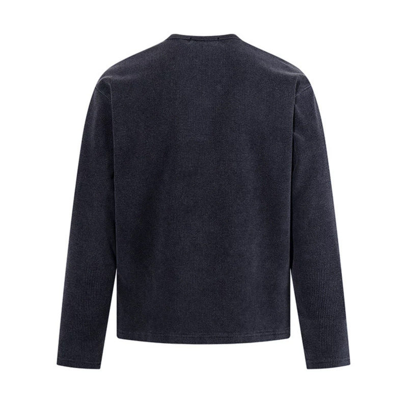 Herren Waffelstrick-Henleyshirt mit Knopfleiste und lässigem Regular-Fit Drune