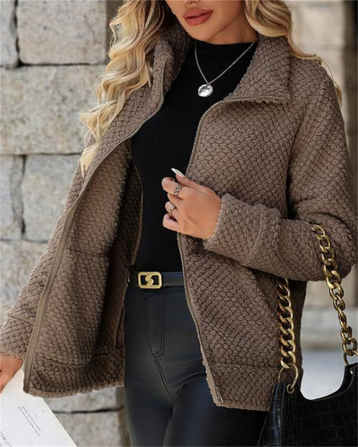 Damen Teddy-Fleece Jacke mit Reißverschluss und Stehkragen Drune