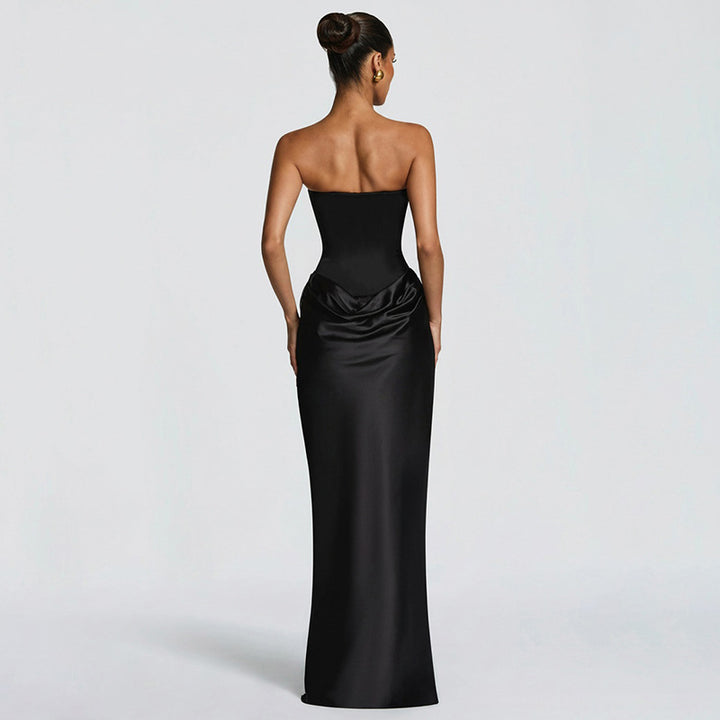 Damen Elegantes Abendkleid mit hohen Kragen und fließendem Schnitt Drune