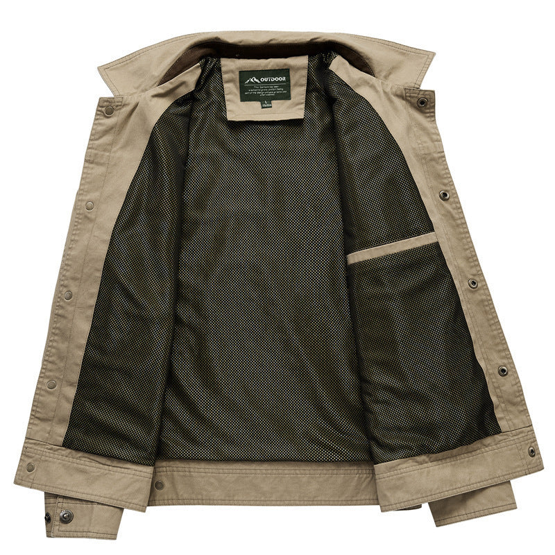 Herren Urbaner Canvas-Utility-Blouson mit Stehkragen, Mesh‑Fütterung und Brustpattentasche Drune