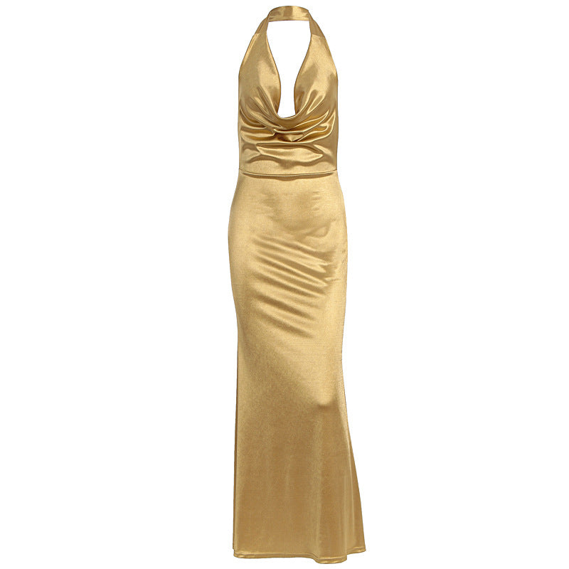 Damen Elegantes Maxikleid mit tiefem V-Ausschnitt und fließendem Fall Drune