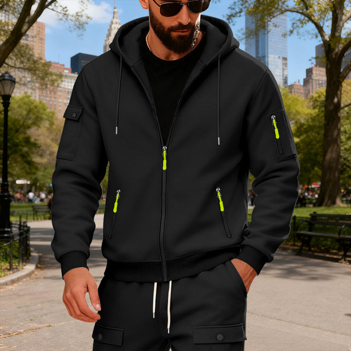 Herren nan Kapuzenjacke mit wasserabweisenden Reißverschlüssen und multifunktionalen Taschen Drune