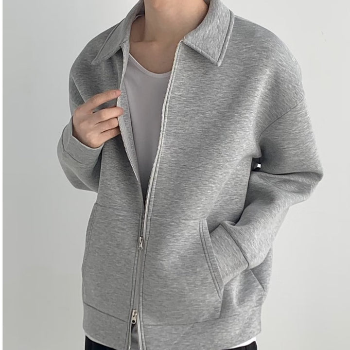 Herren Reißverschluss-Sweatjacke mit Hemdkragen und Oversize-Schnitt Drune
