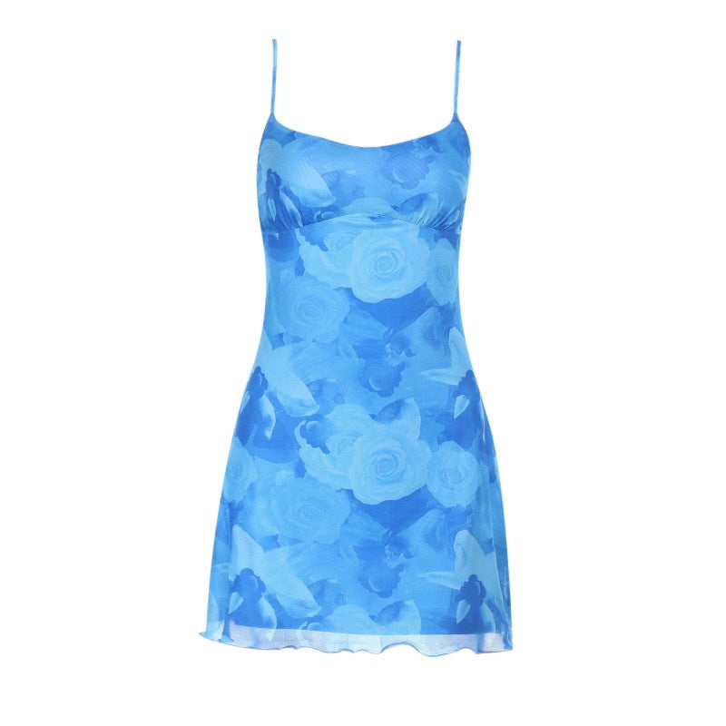Damen Floral Minikleid im lässigen Schnitt mit Spaghetti-Trägern Drune