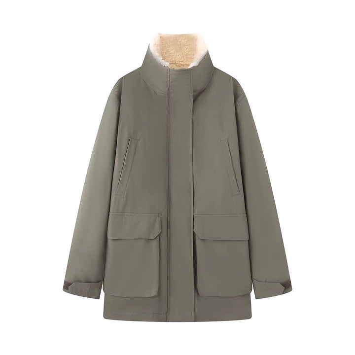 Damen Wattierte Parka‑Jacke mit hohem Teddykragen und aufgesetzten Klappentaschen Drune