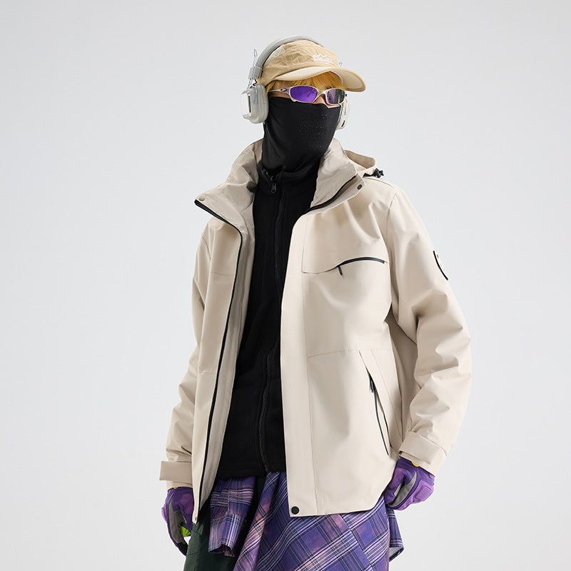 Herren Wasserdichte Outdoor-Softshelljacke mit Kapuze, hohem Stehkragen & Reißverschlusstaschen Drune