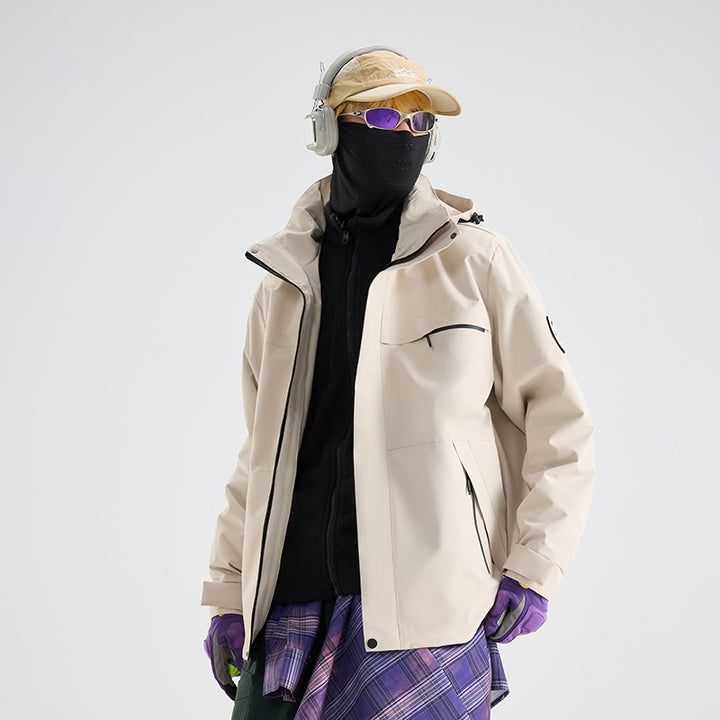 Herren Wasserdichte Outdoor-Softshelljacke mit Kapuze, hohem Stehkragen & Reißverschlusstaschen Drune